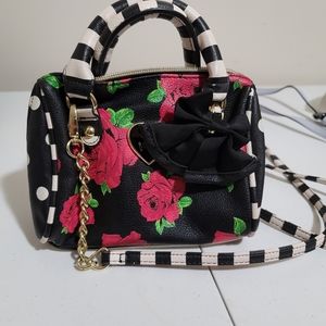 BETSY JOHNSON  top handle, crossbody, roses and stripes